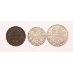 Serbia lot of 3 pcs, Milan IV. Obrenovic 5 para 1870, Aleksandar I. 1 dinar, 2 dinara 1897