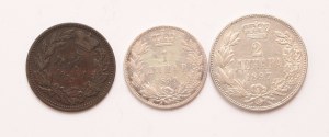 Serbia lot of 3 pcs, Milan IV. Obrenovic 5 para 1870, Aleksandar I. 1 dinar, 2 dinara 1897
