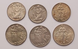 Czechoslovakia lot of 6 pcs, 10-25 korun 1944-1954, 10-25 korun 1945-1955