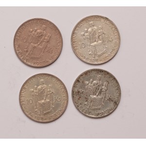 Slovakia lot of 4 pcs, 10 korun 1944 (Prince Pribina - 3x cross on spire of the church 1x without cross)