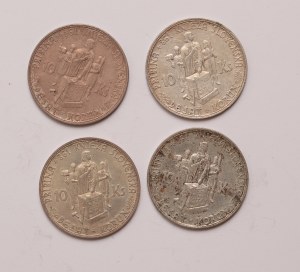 Slovakia lot of 4 pcs, 10 korun 1944 (Prince Pribina - 3x cross on spire of the church 1x without cross)