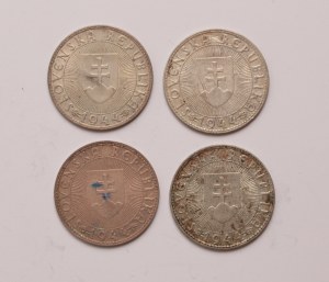 Slovakia lot of 4 pcs, 10 korun 1944 (Prince Pribina - 3x cross on spire of the church 1x without cross)