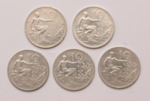 Czechoslovakia lot of 5 pcs, 10 korun 1930, 1931, 1932