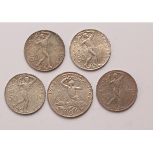 Czechoslovakia lot of 5 pcs, 50 korun 1945-1948, 100 korun 1918-1948