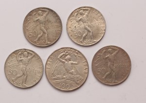 Czechoslovakia lot of 5 pcs, 50 korun 1945-1948, 100 korun 1918-1948
