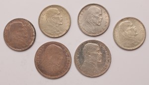 Czechoslovakia lot of 6 pcs, 10 korun 1918-1928, 20 korun 1850-1937 (Masaryk)