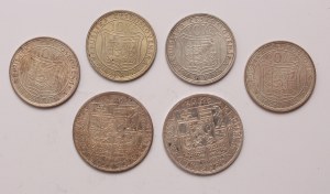 Czechoslovakia lot of 6 pcs, 10 korun 1918-1928, 20 korun 1850-1937 (Masaryk)