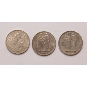 Slovakia lot of 3 pcs, 20 korun (St. Cyril and St. Methodius - simple cross)
