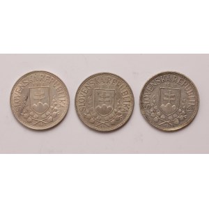 Slovakia lot of 3 pcs, 20 korun (St. Cyril and St. Methodius - simple cross)
