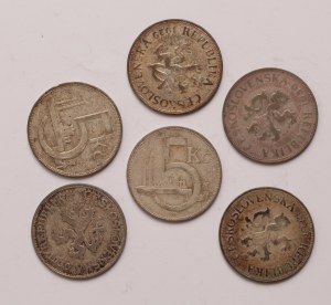 Czechoslovakia lot of 6 pcs, 5 korun 1928, 1929, 1930, 1931
