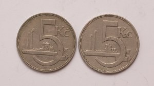 Czechoslovakia lot of 2 pcs, 5 korun 1925, 1926