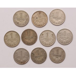 Hungary lot of 10 pcs, 1 pengo 1926, 1927, 1937, 1939