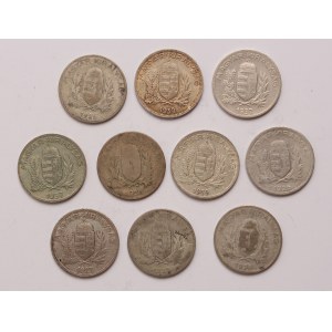 Hungary lot of 10 pcs, 1 pengo 1926, 1927, 1937, 1939
