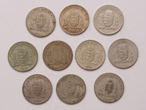Hungary lot of 10 pcs, 1 pengo 1926, 1927, 1937, 1939