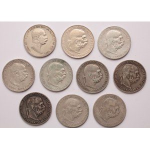 Austria lot of 10 pcs, Franz Joseph I. 5 kronen 1900, 1848-1908