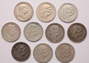 Austria lot of 10 pcs, Franz Joseph I. 5 kronen 1900, 1848-1908