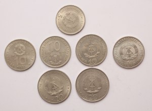 DDR lot of 7 pcs, commemorative 5-10-20 mark, CuNi