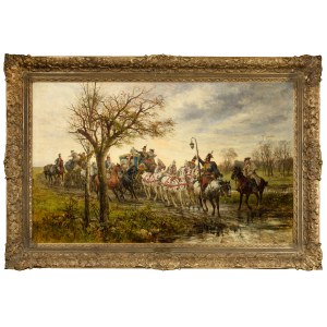 Jan CHEŁMIŃSKI (1851-1925), Dwór pański w podróży za czasów Augusta III, 1880