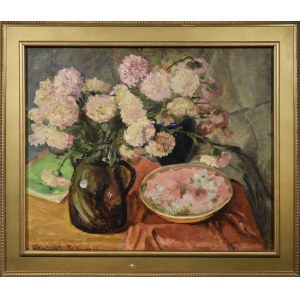 Alicja JASIEWICZ-WALCZAK (1905-1964), Martwa natura z kwiatami w wazonie / Pejzaż leśny - obraz dwustronny