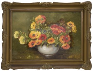 E. ANTONIEWICZ, 20th century, Zinnias in a vase