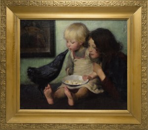 Painter unspecified, 20th century, Children with a raven