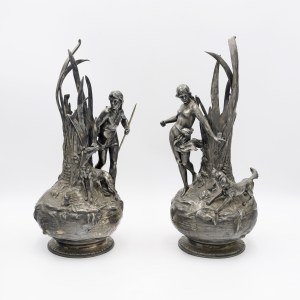 Pair of Art Nouveau vases with figures of Diana and Actaeon
