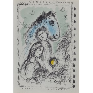 Marc Chagall (1887 Łoźno k. Witebska - 1985 Saint-Paul-de-Vence), Para z Niebieskim Koniem, 1982