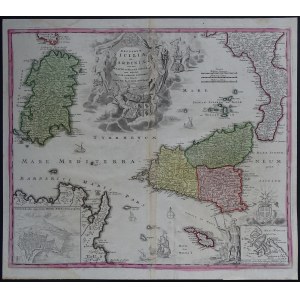 Sycylia Sardynia Malta REGNORUM SICILIAE ET SARDINIAE Homann 1707