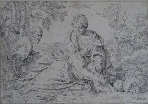 Holy Family, Rest during the flight to Egypt, Simone Cantarini 1640