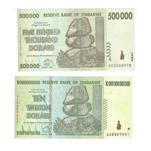 Zimbabwe 2008 10 Trillion & 500000 Dollars Banknotes
