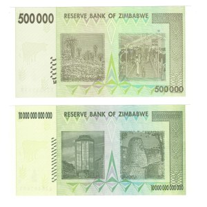 Zimbabwe 2008 10 Trillion & 500000 Dollars Banknotes