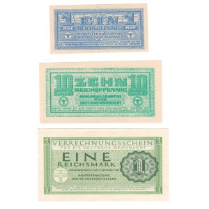 Germany 1942-45 1 Reichsmark 10/1 Reichspfennig Lot (3 Pieces) Banknotes
