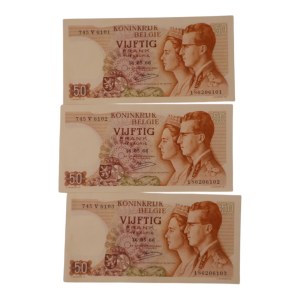 Belgique 1966 50 Francs Lot (3 Pièces) Billets de banque