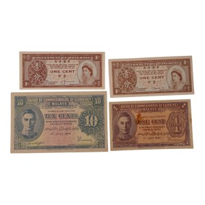 Mixed World Malaya & Hong Kong Foreign 1941 Banknote Lot (4 Pieces)