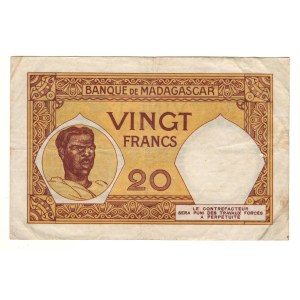 Madagascar 1937-47 20 Francs Banknote