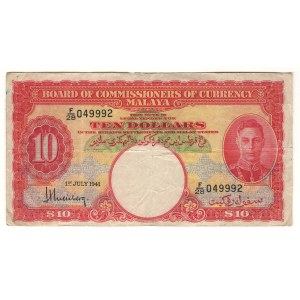 Malajsie 1941 (1945) 10 dolarů bankovka