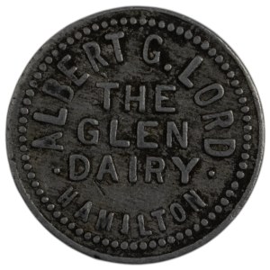 Kanada Hamilton Ontario One Pint Albert G. Lord The Glen Dairy Milk Token