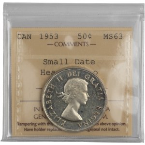 Canada 1953 50 Cent Small Date