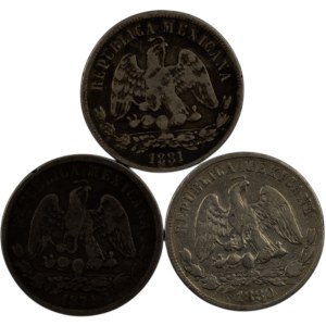 Mexico 1871-80 25 Centavos Coins lot (3 Pieces)