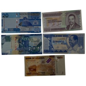 Mixed World Guinee-Bissau , Kenya, Gambia, Uganda Burundi Banknotes (5 Pieces)