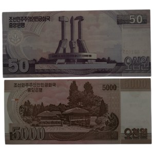 North Korea 2009-10 50 & 5000 Won Banknotes (2 Pieces)
