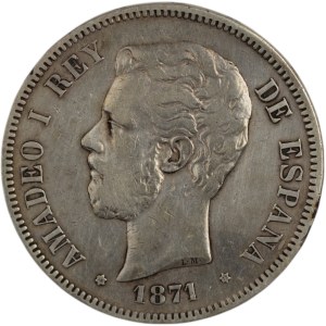 Spain 1871 (18-71) SDM 5 Pesetas