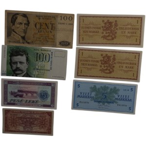 Mixed World Finland, Albania, Belgium Banknotes (7 Pieces)