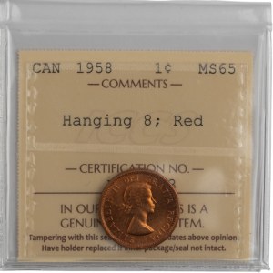 Canada 1958 1 Cent Hanging 8