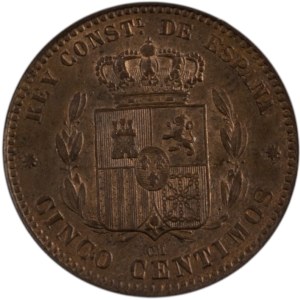 Spain 1878 OM 5 Centimos