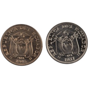 Ecuador 1937-46 5 Centavos (2 Coins)