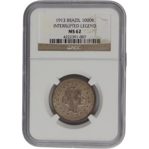 Brazil 1913 Silver 1000 Reis