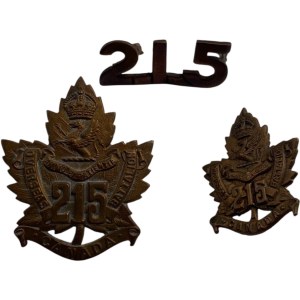 Canada 215th Infantry Battalion Cap & Collar Badge (3 Pieces)
