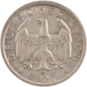 Germania 1927 J Repubblica di Weimar 1927 J Argento 2 Reichsmark Data Chiave
