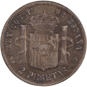 Spain 1889 (18-89 MPM) Silver 2 Pesetas